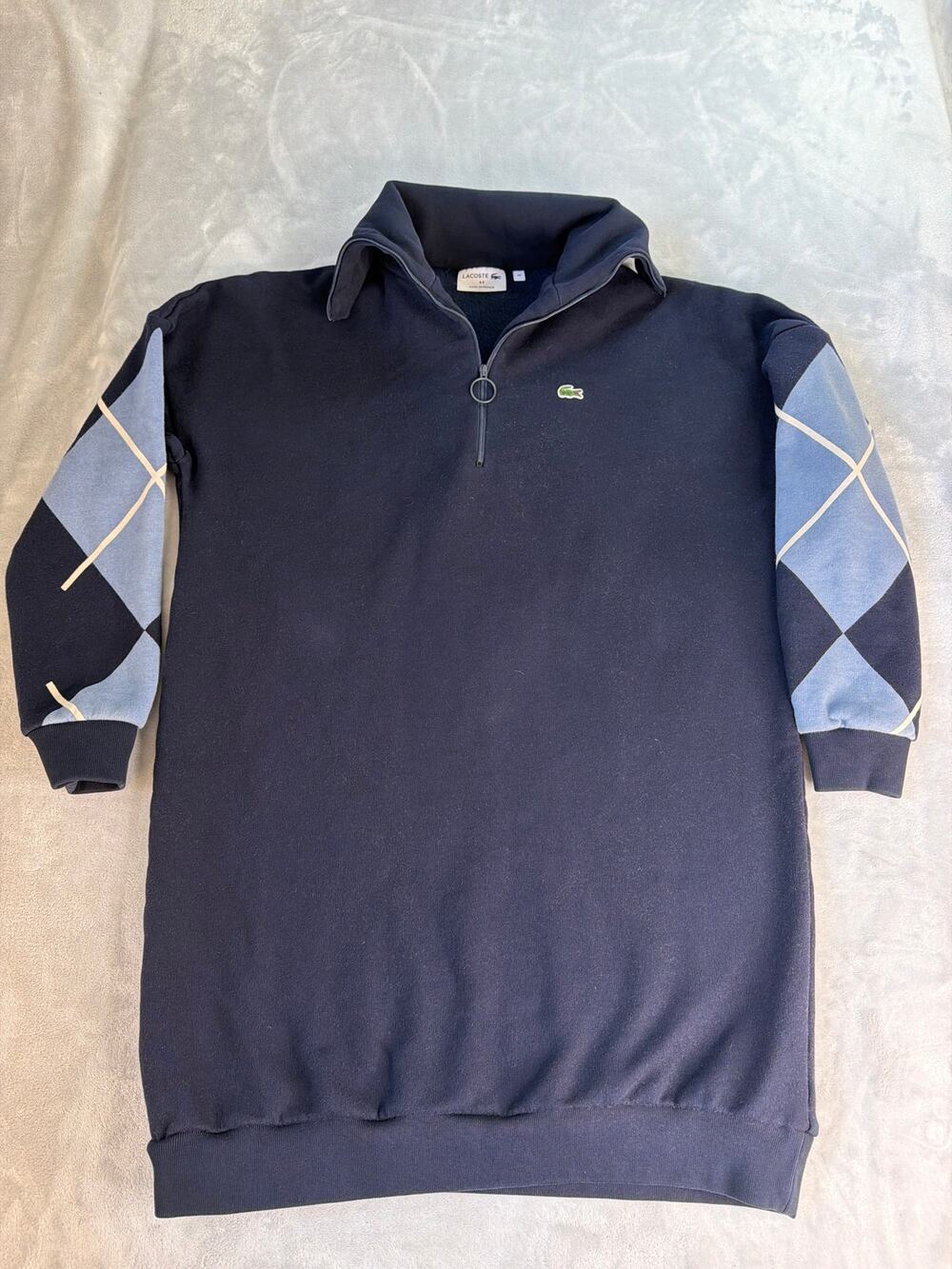 Lacoste Argyle Sleeve Half-Zip Sweatshirt Dress size 40 medium